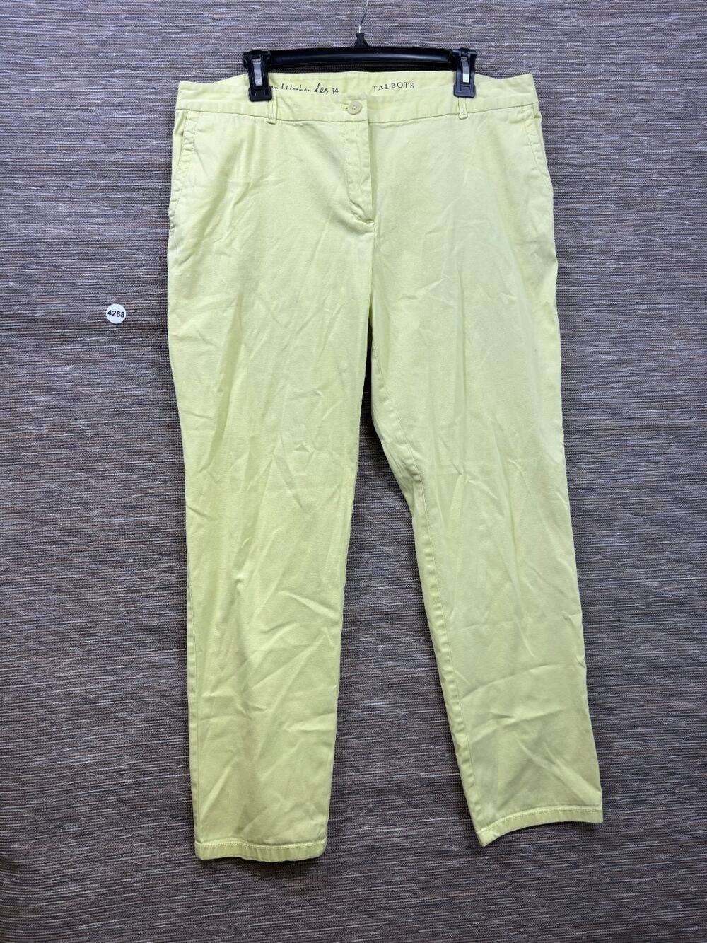 Talbots The Weekend Chino Pants Womens Size 14 Green Yellow Stretch Straight Leg